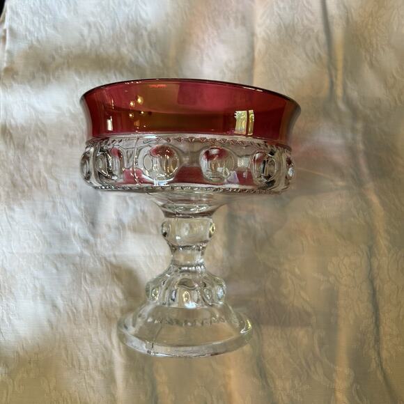 Kings Crown Thumbprint Ruby Red Cranberry Covered Compote Candy Dish Glass READ - Picture 2 of 6